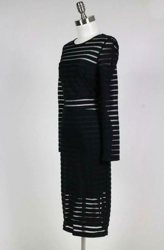 Textured striped midi dress with long sleeves for a cocktail party look