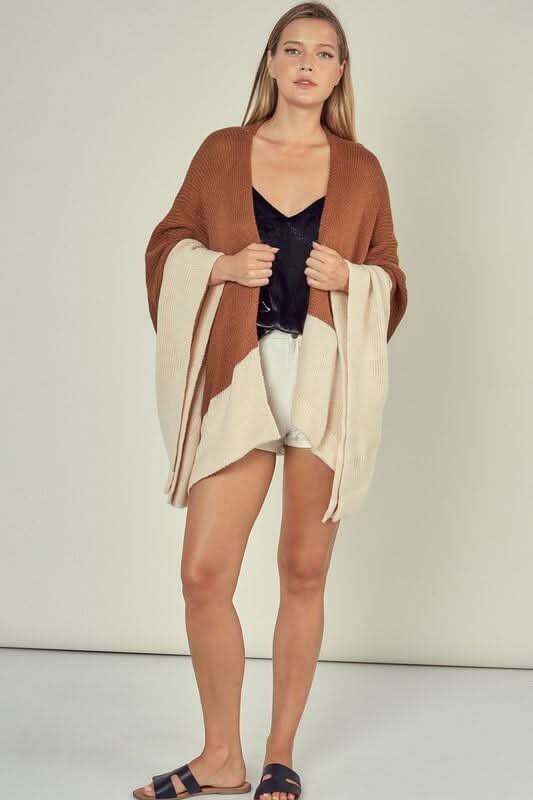 Mocha Colorblock Poncho Cardigan