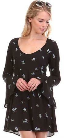Black Floral Bell Sleeve Mini Dress 