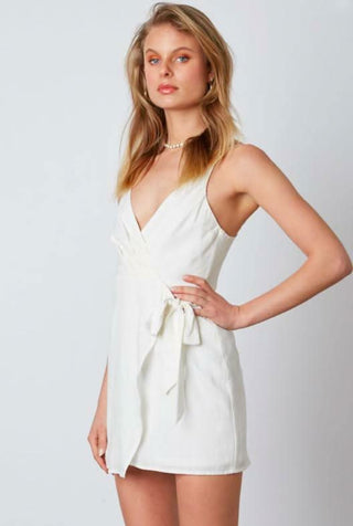 White graduation party dress with V neckline