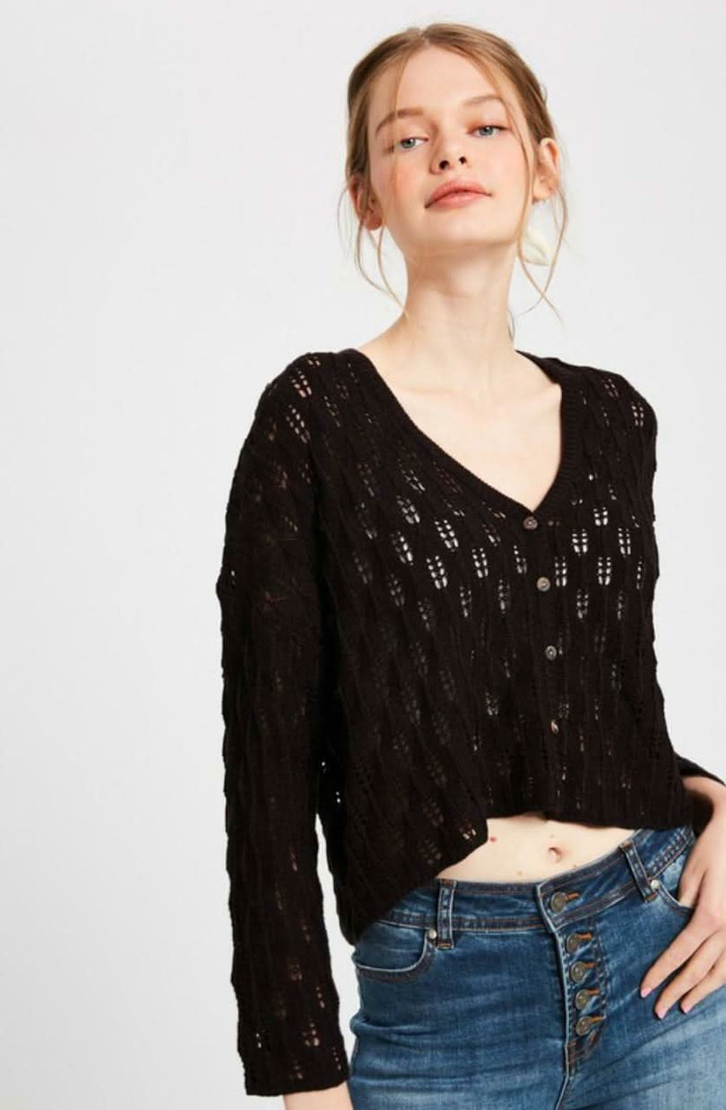 Black Cropped Cardigan Sweater