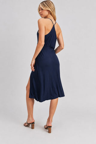 Lush Elena Denim Blue Midi Wrap Dress - Back View