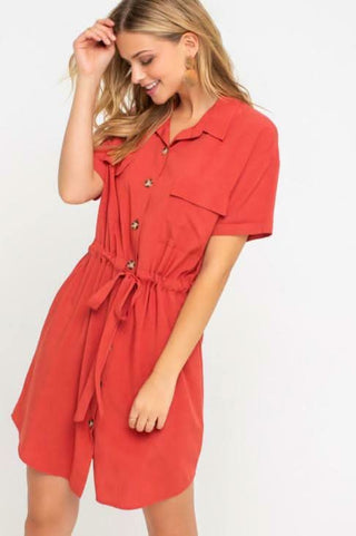 Unlimited Possibilities Tandon Spice Red Shirt Dress - Close-up view
