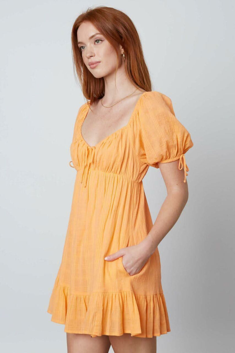 Peach Coral Puff Sleeve Dress