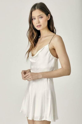 Selma White Satin Two-Piece Mini Dress side view