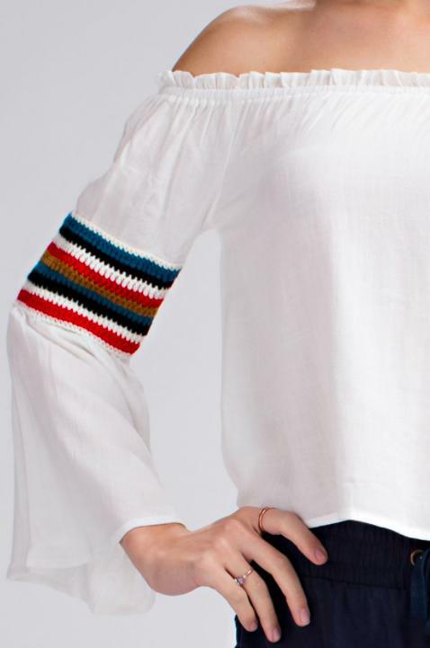 Crochet sleeve off-the-shoulder top