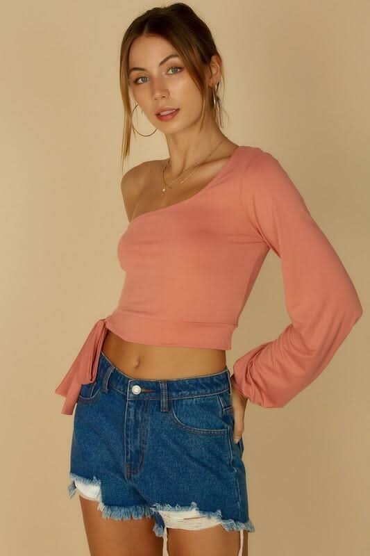 Casey Rose One Shoulder Side-Tie Crop Top -  BohoPink