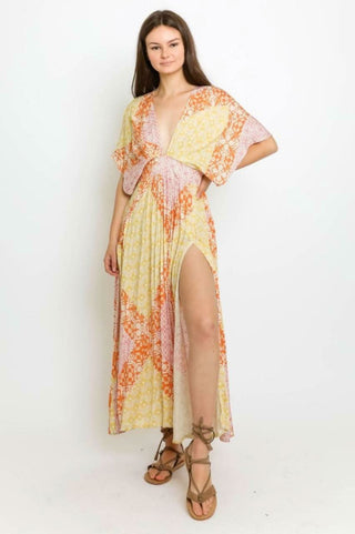 Sevi Yellow Multi Floral Print Maxi Dress - Front View