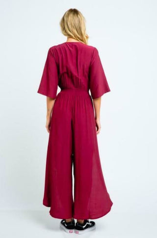 Frankie Burgundy Front Tie Jumpsuit back view