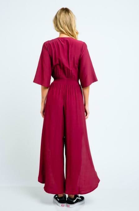 Frankie Burgundy Front Tie Jumpsuit -  BohoPink