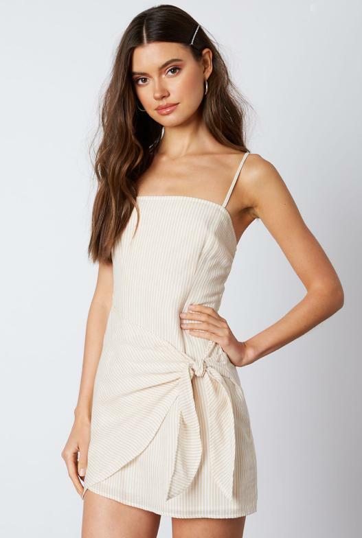 Cream Striped Cami Mini Dress