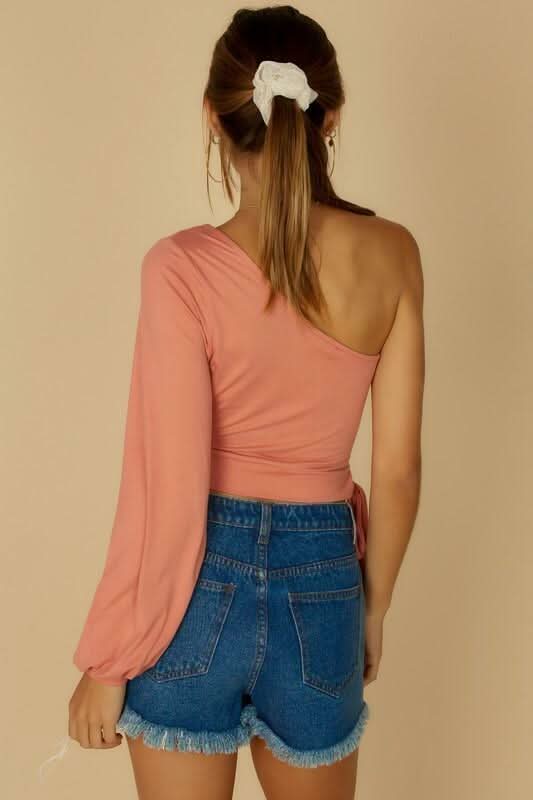 Casey Rose One Shoulder Side-Tie Crop Top -  BohoPink