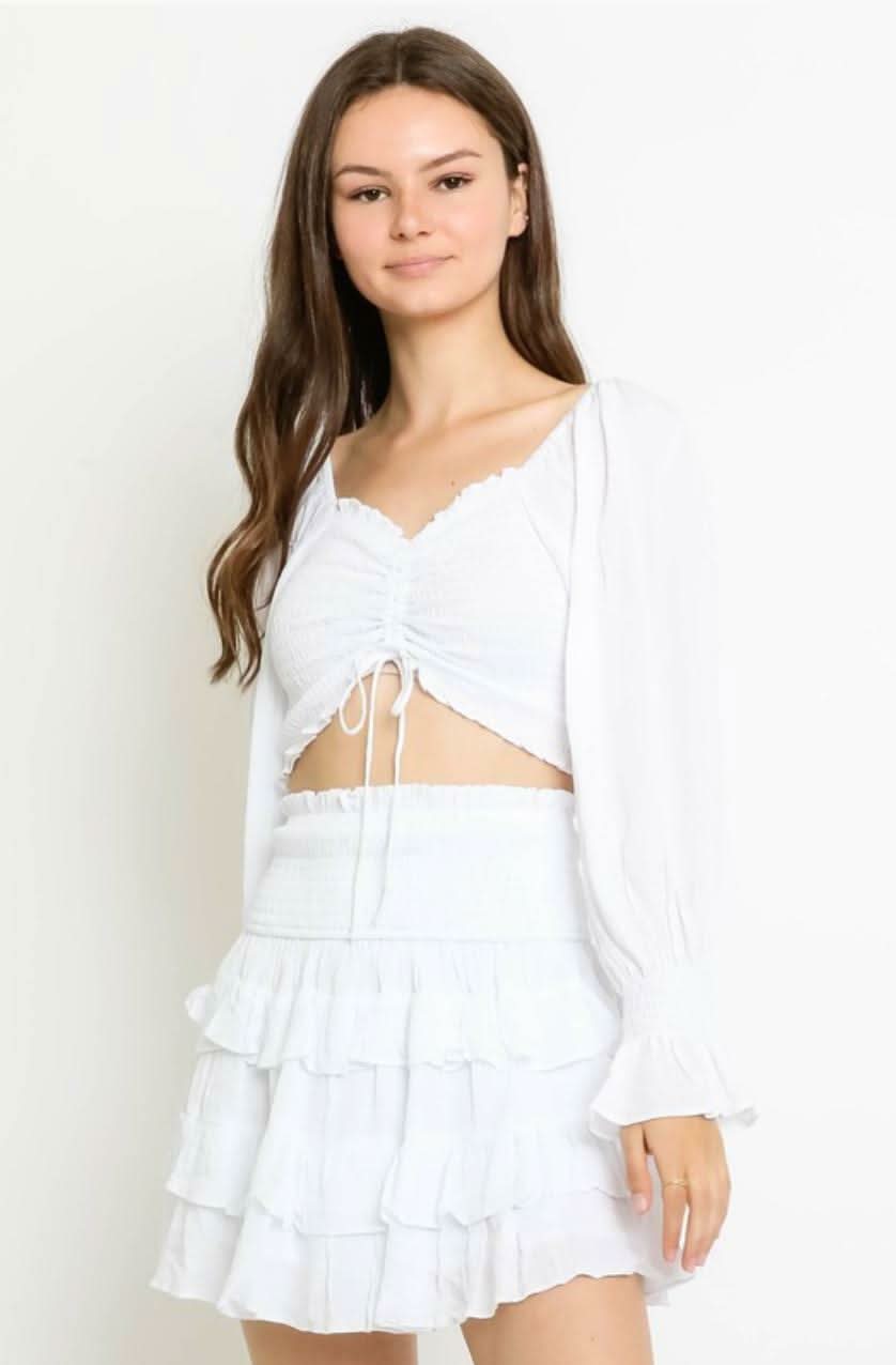 White Two Piece Set | Long Sleeve Crop Top & Skirt Set White Two Piece Set | Long Sleeve Crop Top & Skirt Set
