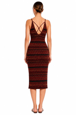 Rust Space Dye Rib Knit Midi Dress - Back View