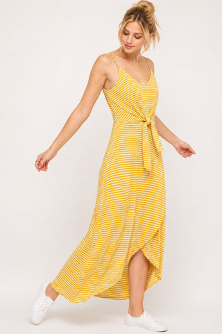 Consider This Mustard and White Striped Maxi Tank Dress - Front View