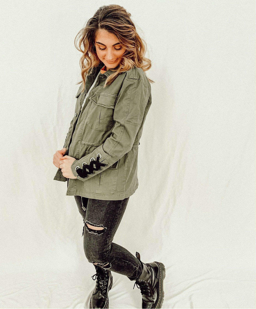 Olive Lace-Up Army Jacket