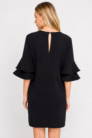 Jaqueline Black Ruffle Sleeve Shift Dress -  Back View