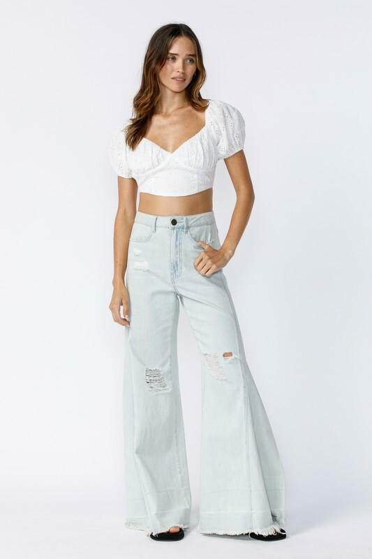 White Backless Puff Sleeve Crop Top 