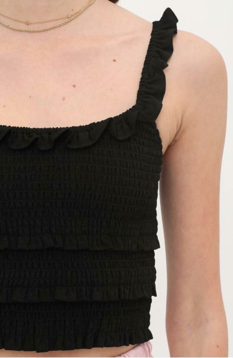 Copa Black Smocked Cropped Tank Top -  BohoPink