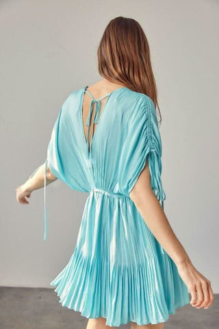 light blue a line mini dress with tie sleeves - back view