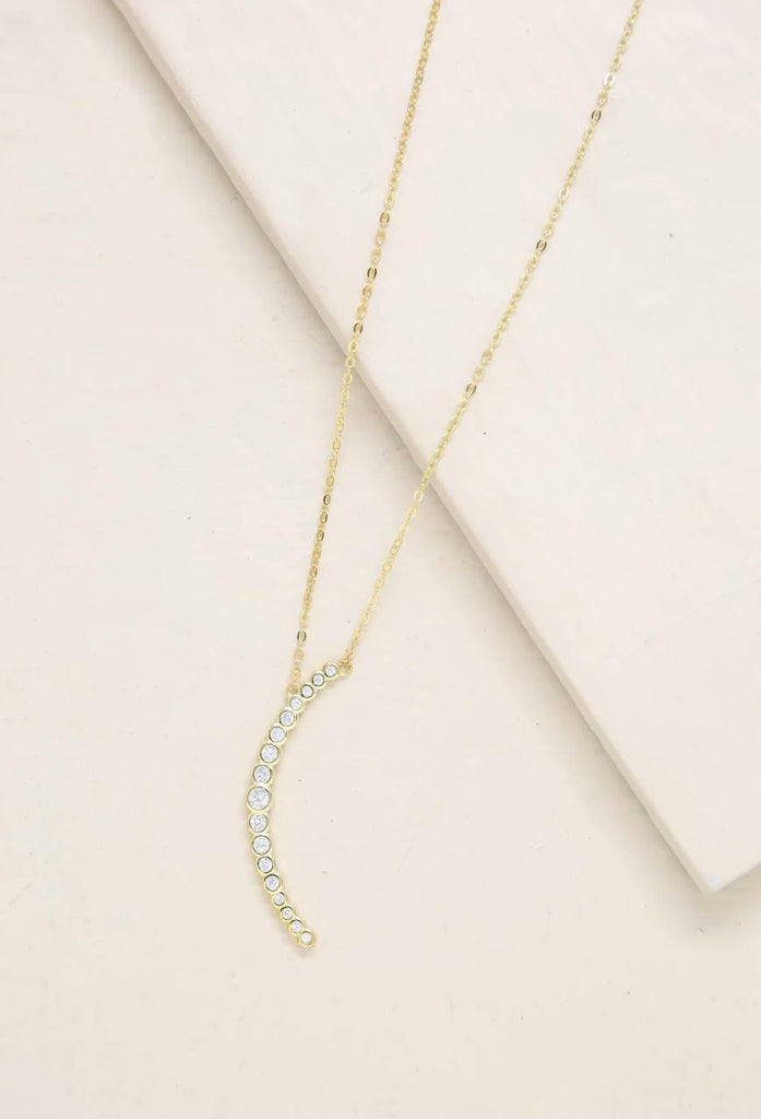 Rhinestone and Gold Crescent Moon Necklace