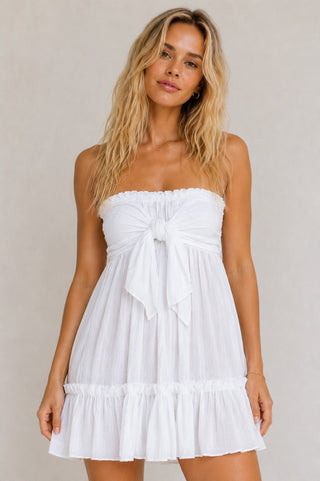 Canyon Sunset White Strapless Mini Dress - Summer Babydoll Dress - Front View