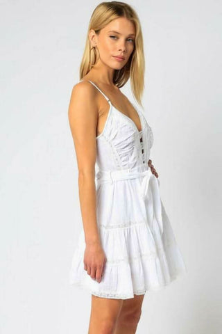 Annalise White Lace Trim Dress - Graduation Dress for Under the Gown - Side View