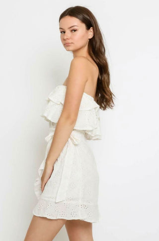 Sunshine Will Follow White Eyelet Strapless Mini Dress - Side View