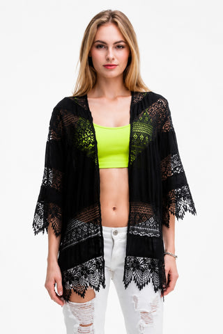 Black Crochet Lace Kimono 