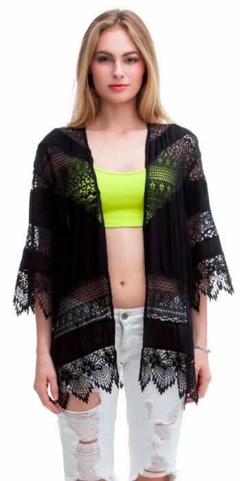 Black Crochet Lace Kimono 