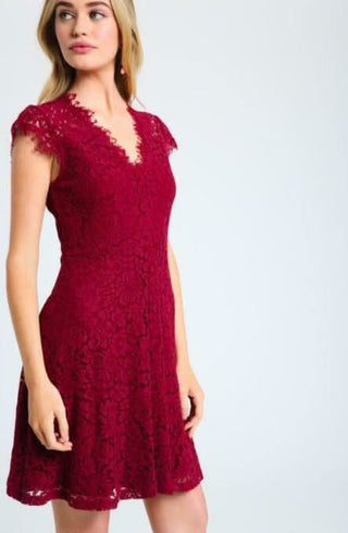 Selma Burgundy Lace Skater Dress side view
