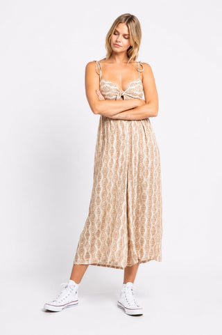 Goa Cream Print Tie-Front Midi Jumpsuit - Outfit View
