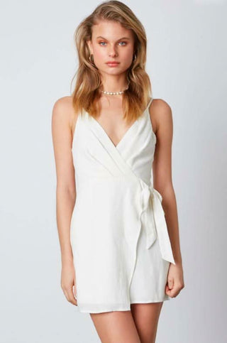 White wrap mini graduation dress front view