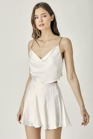 Selma White Satin Two-Piece Mini Dress front view