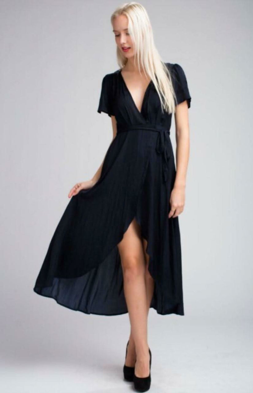 Short Sleeve Midi Wrap Dresses