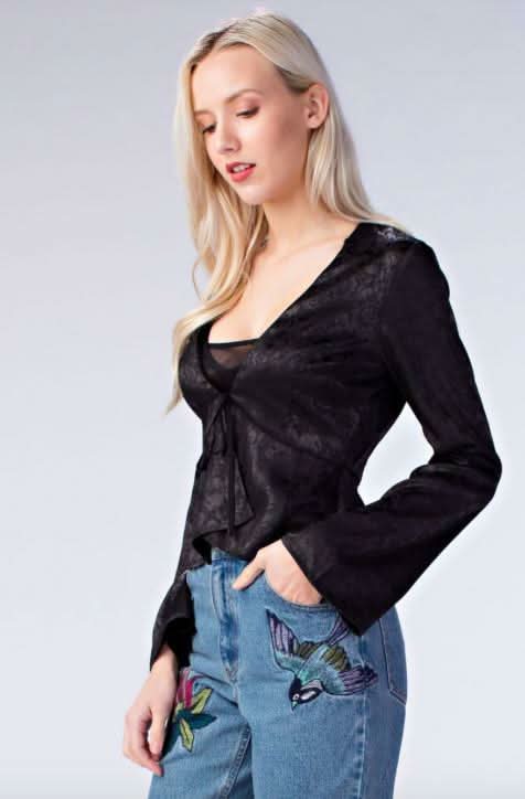 Satin Long Sleeve Open Peplum Top