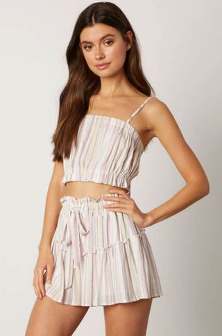 Pink striped tiered skort and cami top set