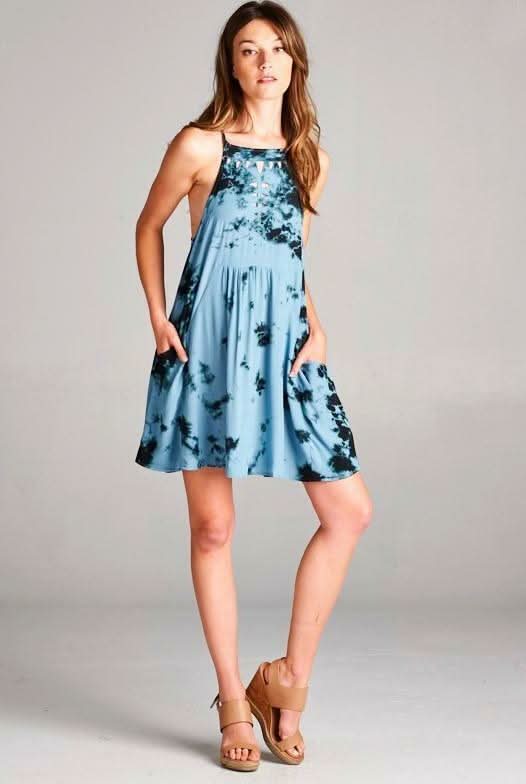Blue Tie-Dye Racerback Dress 