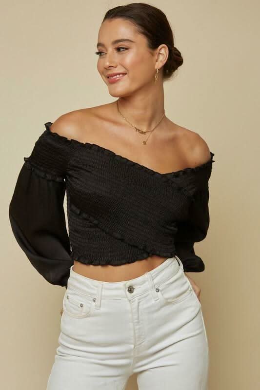 Black Off-the-Shoulder Crop Top