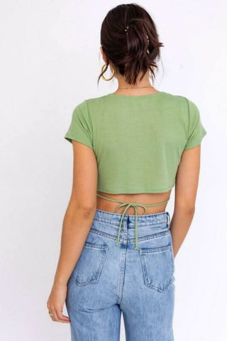 Evangeline Sage Wrap Crop Top - Back View