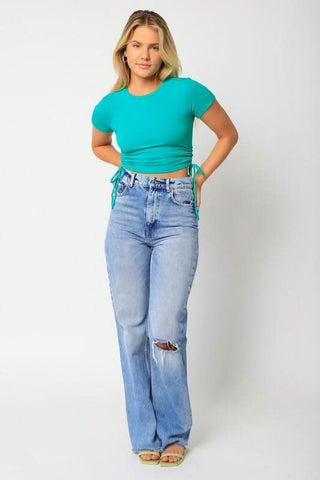 Cropped Tee with Drawstring Ties