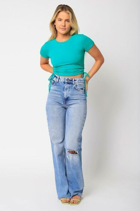 Cropped Tee with Drawstring Ties