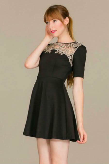 cute black skater dress Square Neck Puff Hem Skater Dress In Black | EGO US