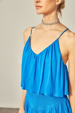 San Antonio Maldive Blue Ruffle Romper - Close-Up View