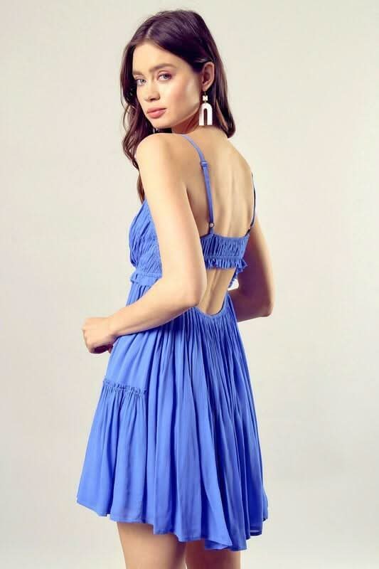 Blue Cami Ruffle backless Mini Dress