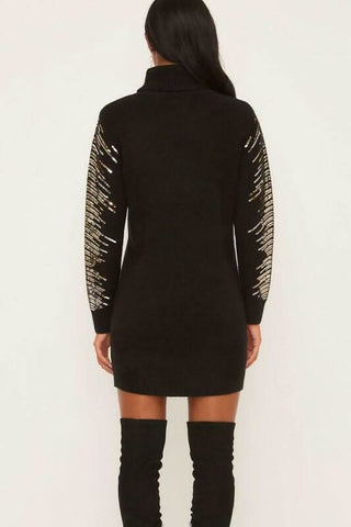 Kiara Black Long Sleeve Turtleneck Sweater Dress - Back View