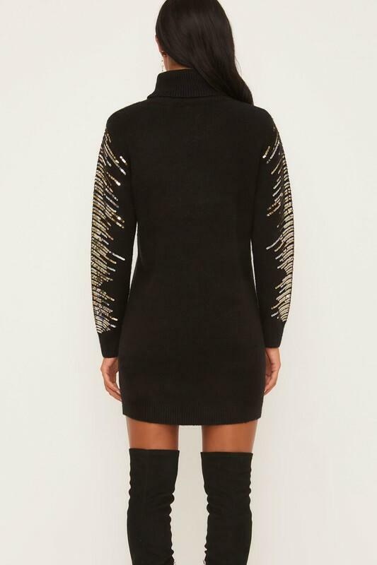 Kiara Black Long Sleeve Turtleneck Sweater Dress -  BohoPink