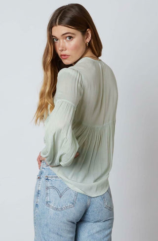 Gia Sage Long Sleeve Tie-Front Crop Top -  BohoPink