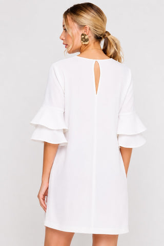Jaqueline White Ruffle Sleeve Shift Dress - Back View