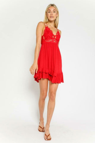 Ava Red Crochet Lace Mini Dress - Outfit View